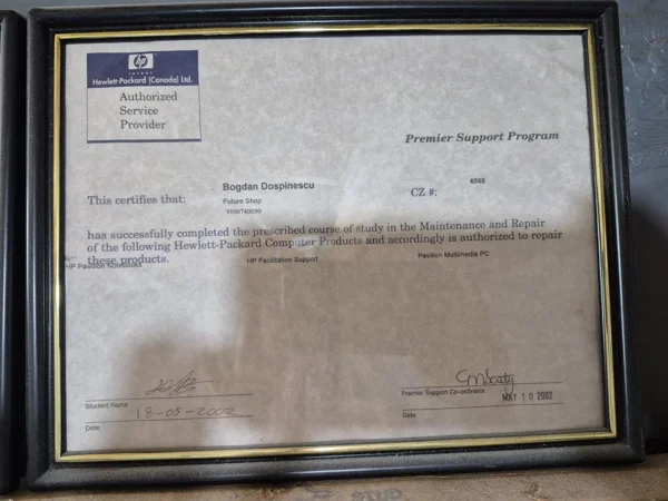 HP Service Desk — historical certificate